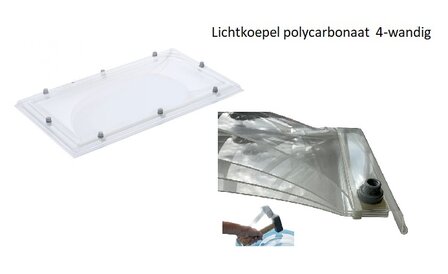 lichtkoepel vierwandig polycarbonaat 100x250cm