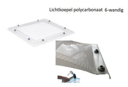 lichtkoepel ISO zeswandig polycarbonaat dagmaat 50x50cm 