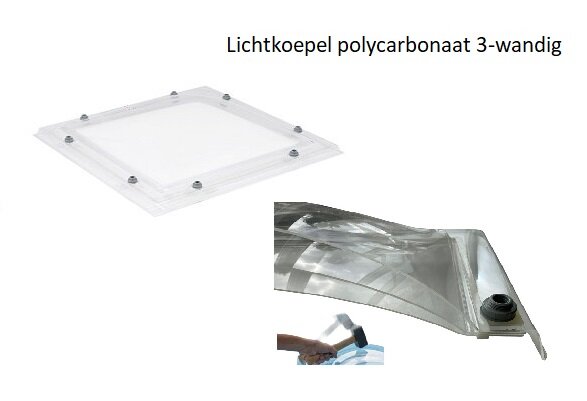Lichtkoepel polycarbonaat driewandig dagmaat 160x160cm
